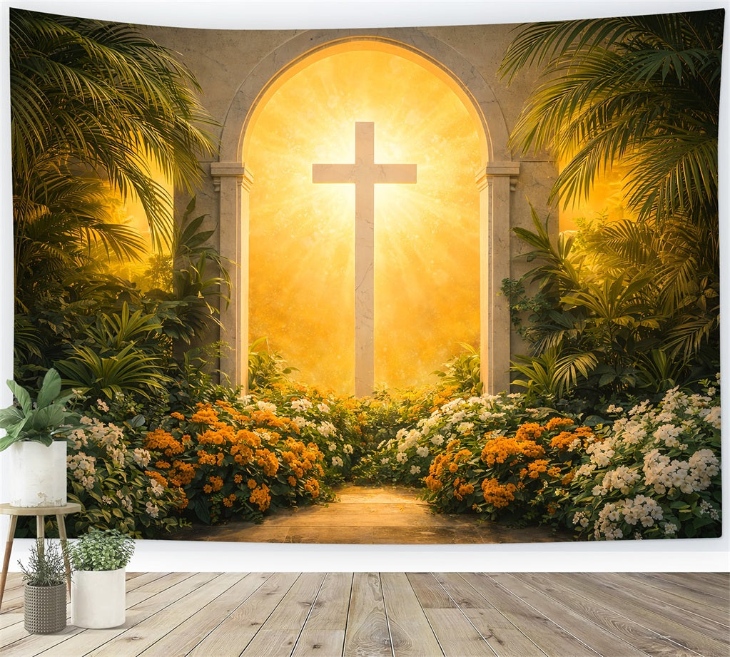 Easter Church Backdrop Ideas Golden Cross Garden Light Portal Easter Backdrop Photos LXX61-53