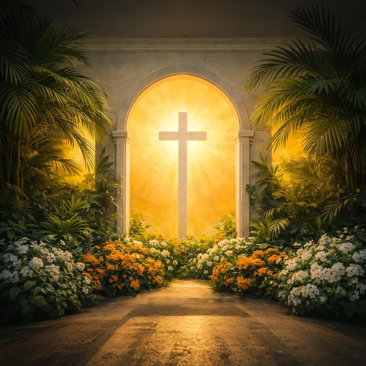 Easter Church Backdrop Ideas Golden Cross Garden Light Portal Easter Backdrop Photos LXX61-53