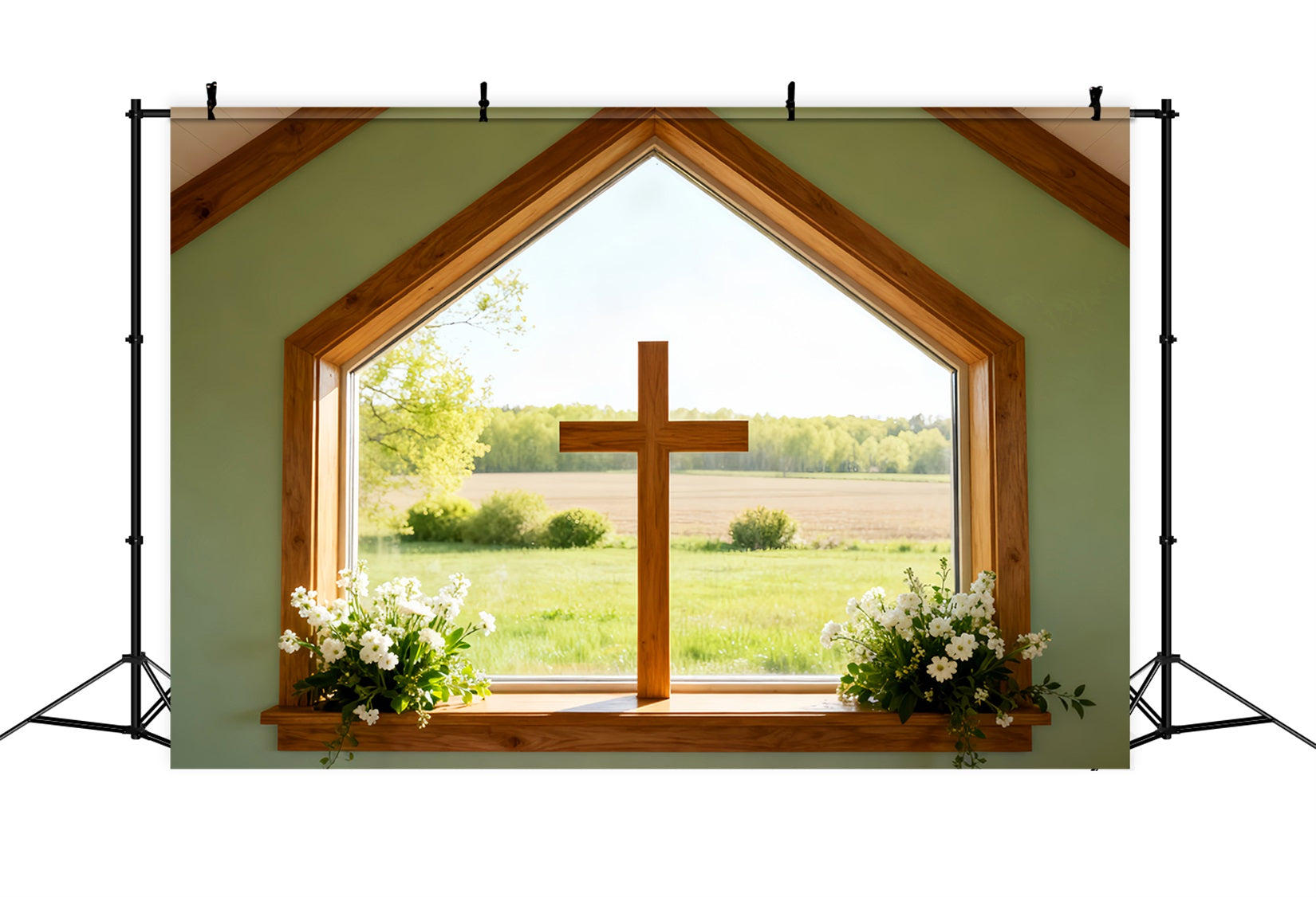 Easter Church Backdrops Sunlit Meadow Window Cross Large Easter Backdrop LXX61-57