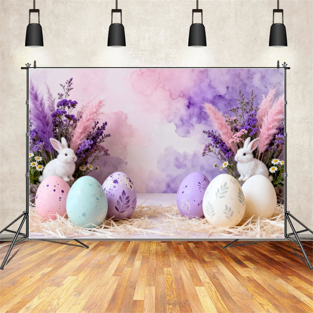 Easter Birthday Backdrop Pastel Bunny Egg Stilllife Easter Party Backdrop LXX61-64
