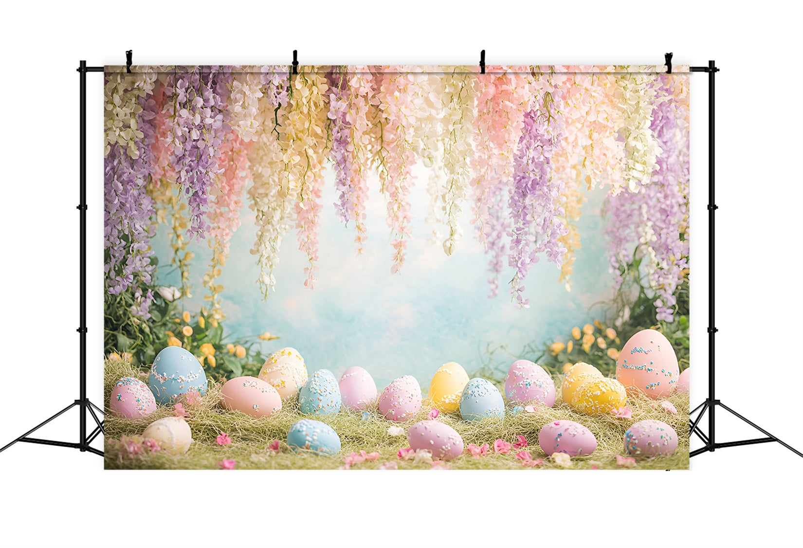 Easter Eggs Backdrop Hanging Wisteria Wildflower Meadow Easter Play Backdrops LXX61-66