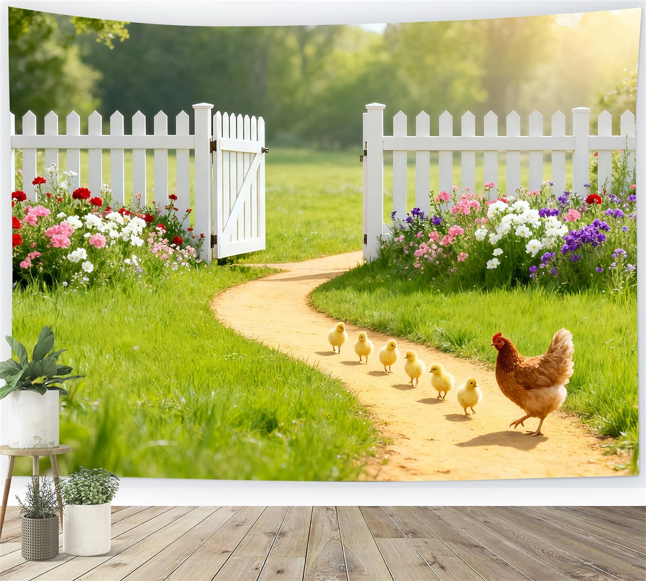 Baby Chick Backdrop Sunny Garden Wildflower Bouquet Easter Backdrop Ideas LXX61-95