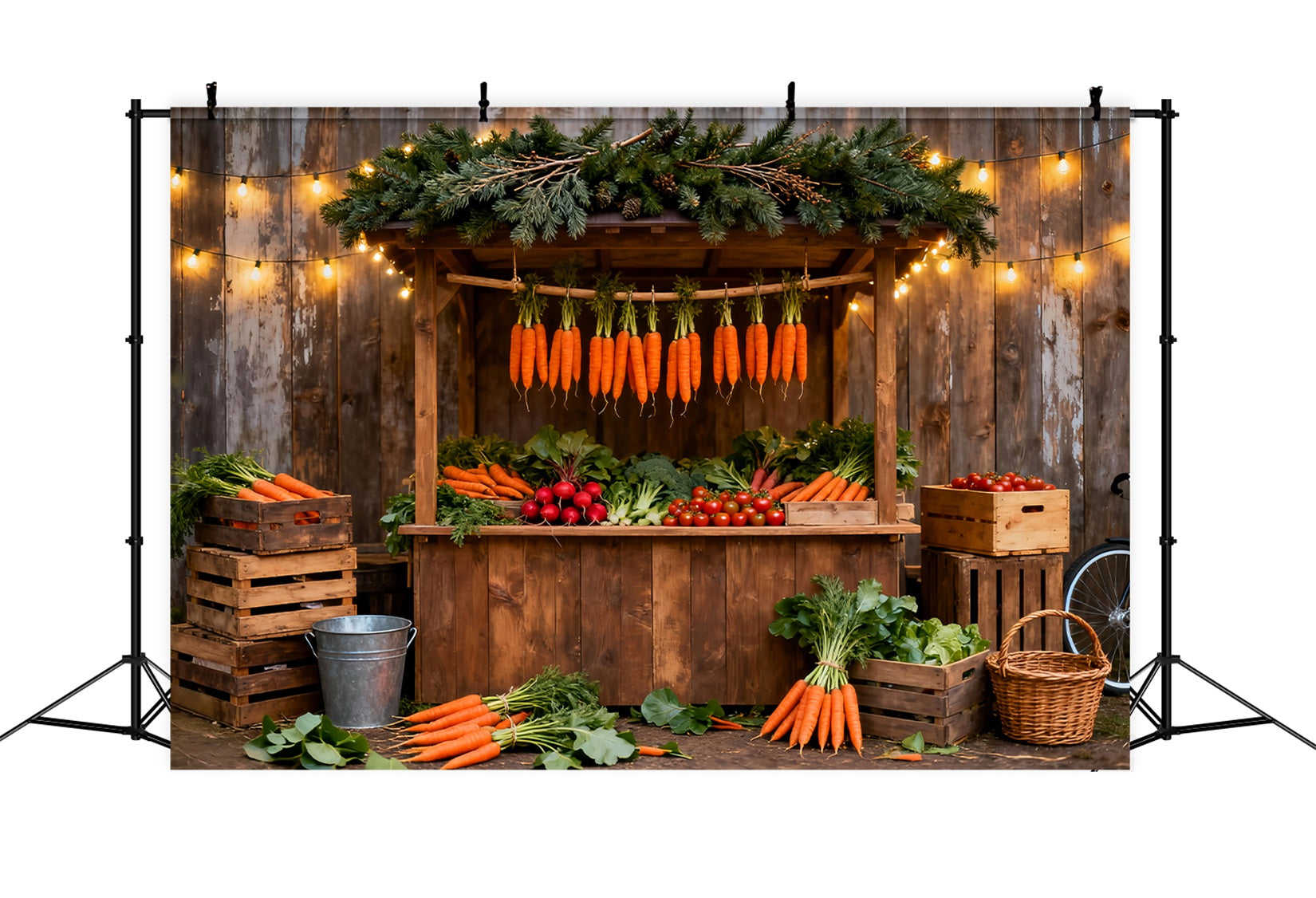 Carrot Backdrop Rustic Market Stall Fairy Lights Easter Photo Backdrops LXX61-97