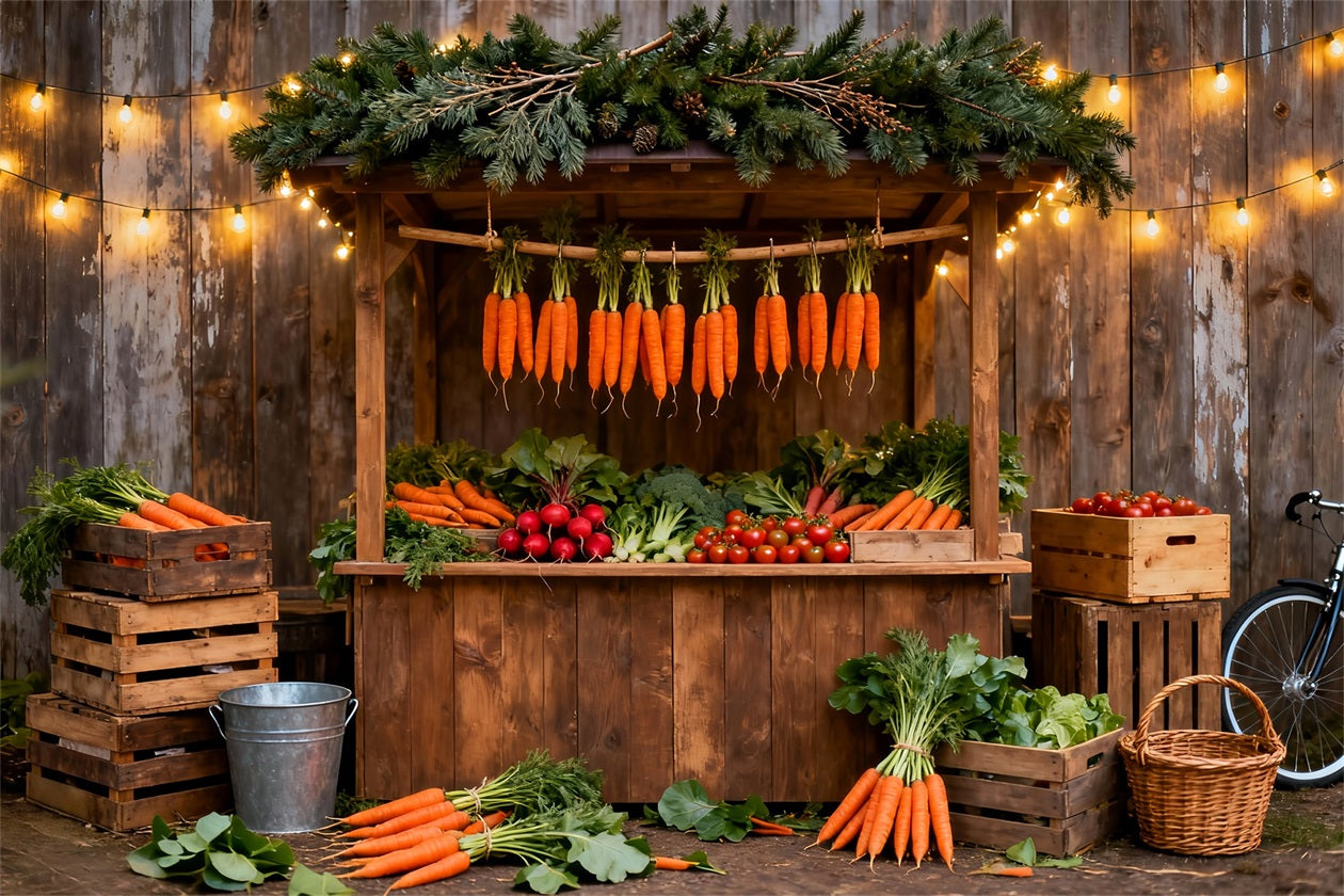 Carrot Backdrop Rustic Market Stall Fairy Lights Easter Photo Backdrops LXX61-97
