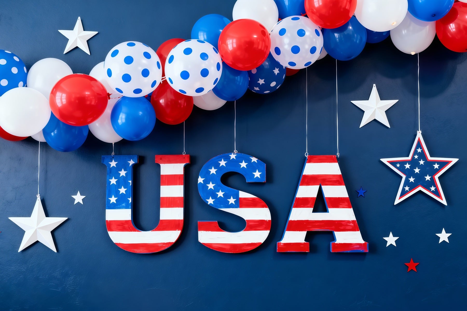American Flag Photography Backdrop Patriotic Balloon Letter Independence Day Backdrops LXX62-15