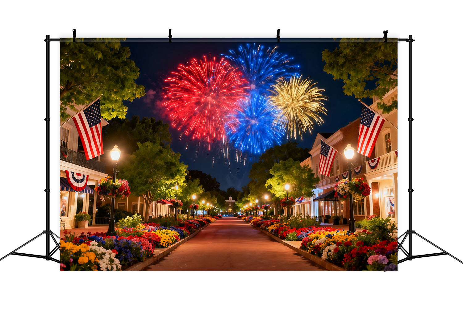 American Flag Backdrops Firework Main Street Parade 4th of July Photo Backdrop LXX62-24
