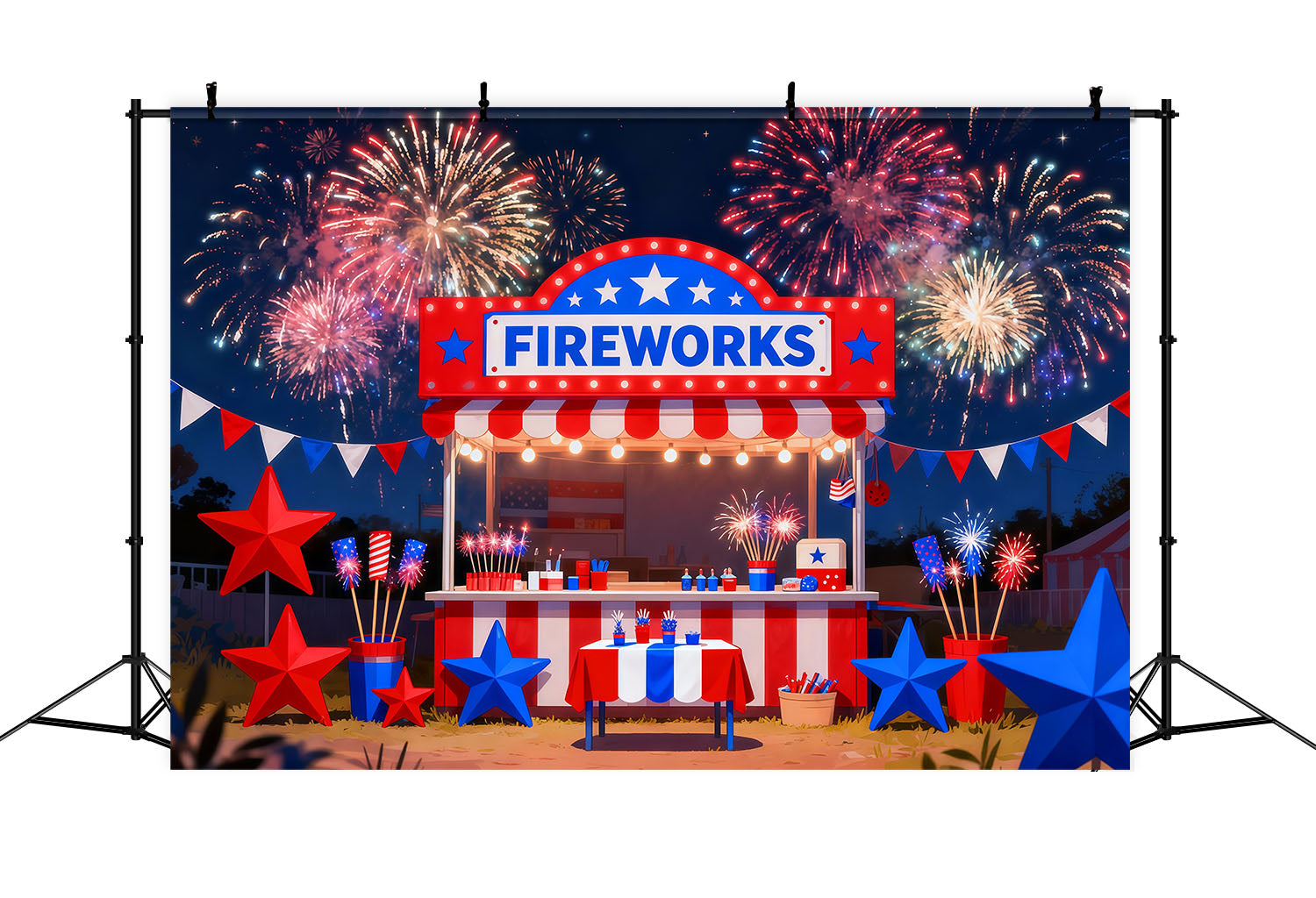 American Flag Photography Backdrop Fireworks Carnival Booth Display 4th of July Backdrop LXX62-25