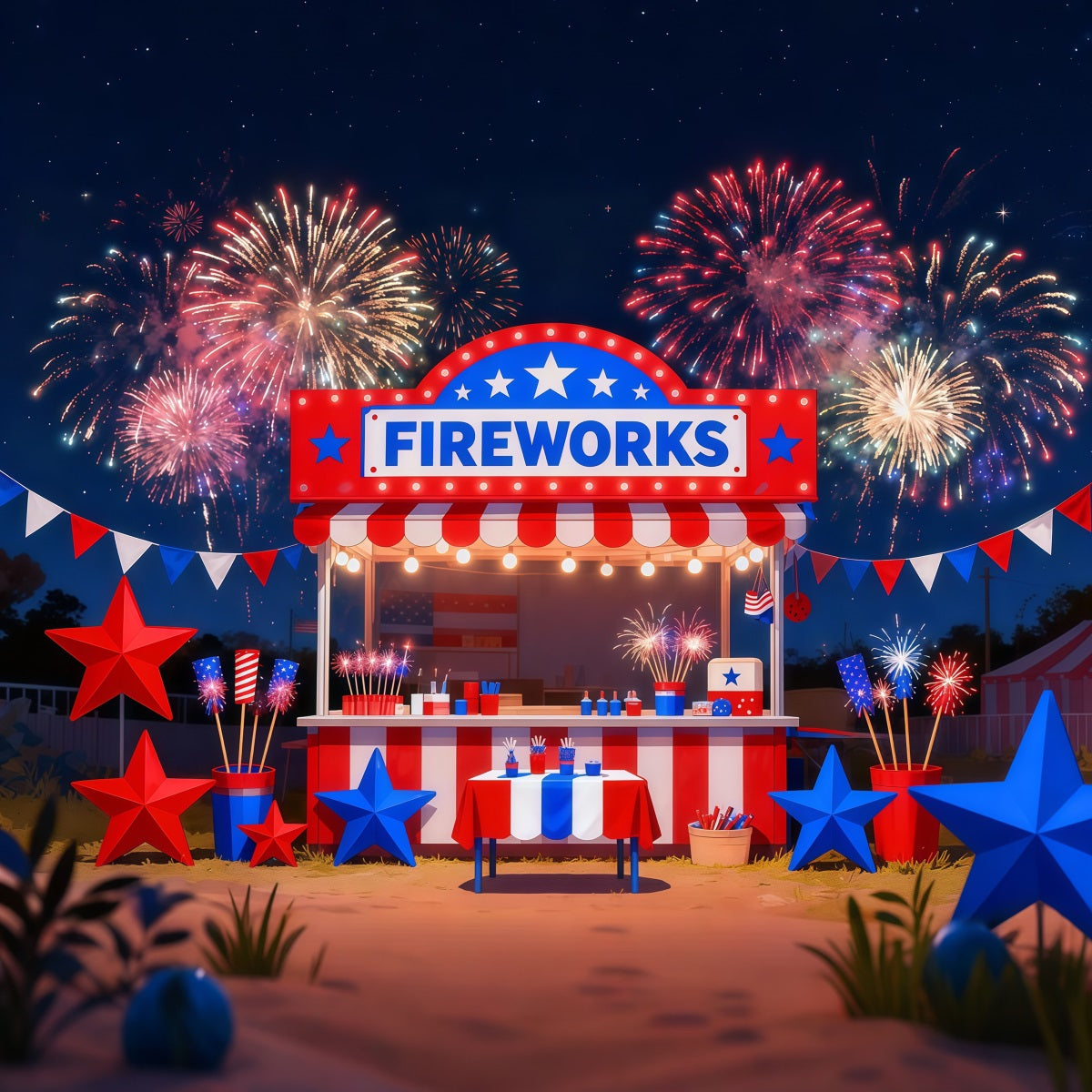 American Flag Photography Backdrop Fireworks Carnival Booth Display 4th of July Backdrop LXX62-25