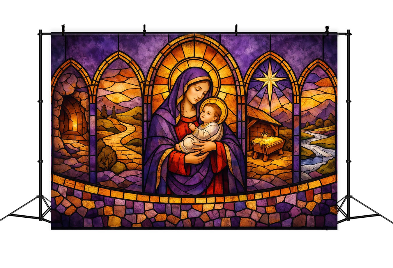 Easter Church Photo Backdrop Holy Mother Child Nativity Glass Easter Backdrops LXX62-34