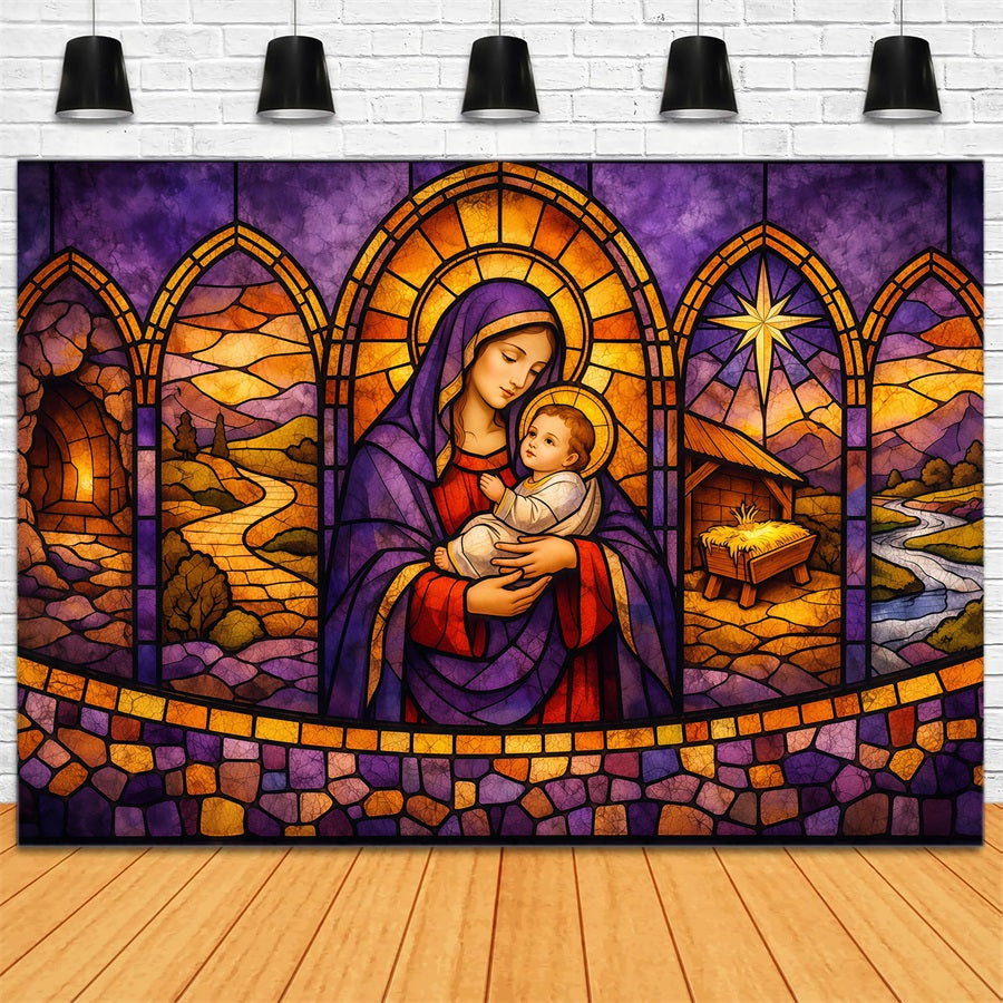 Easter Church Photo Backdrop Holy Mother Child Nativity Glass Easter Backdrops LXX62-34