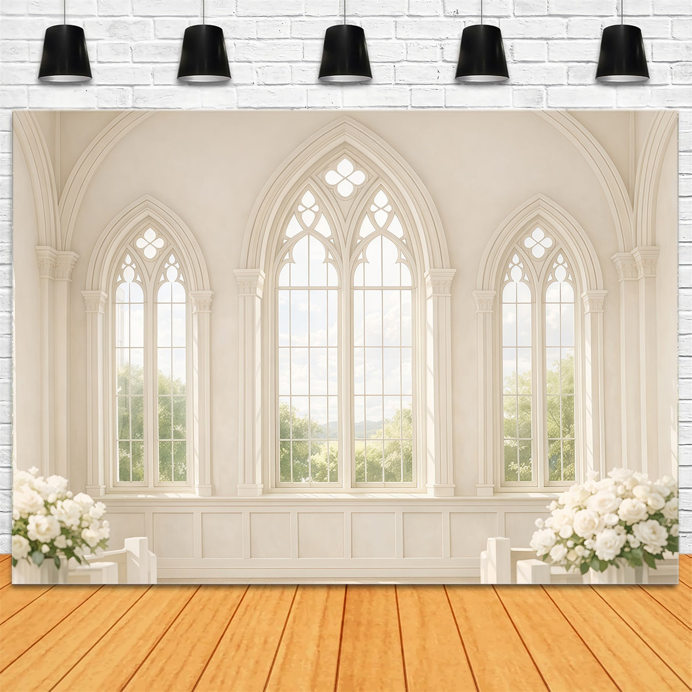 Church Easter Photo Backdrop Ideas Sunlit Gothic Window Interior Easter Picture Backdrops LXX62-42