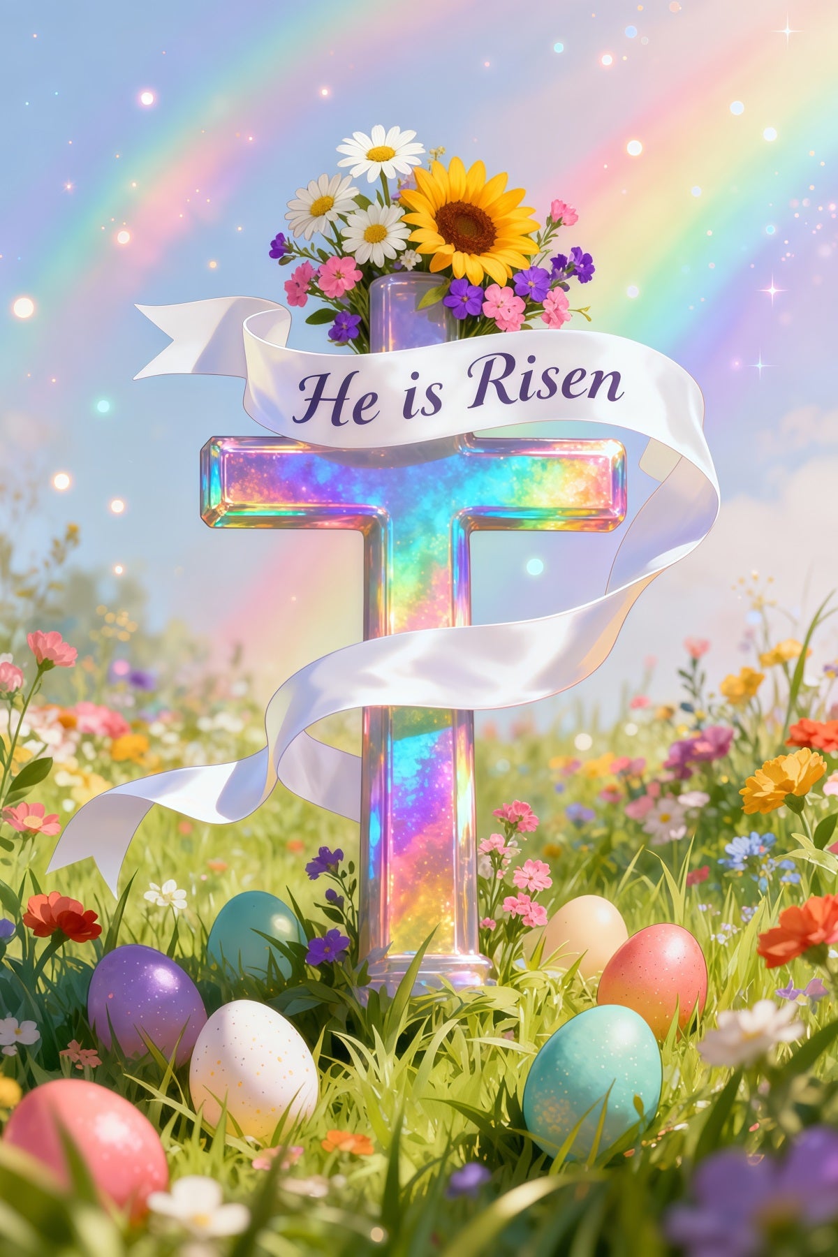 Easter Sunday Backdrop He Is Risen Cross Eggs Easter Photo Backdrop Ideas LXX62-43