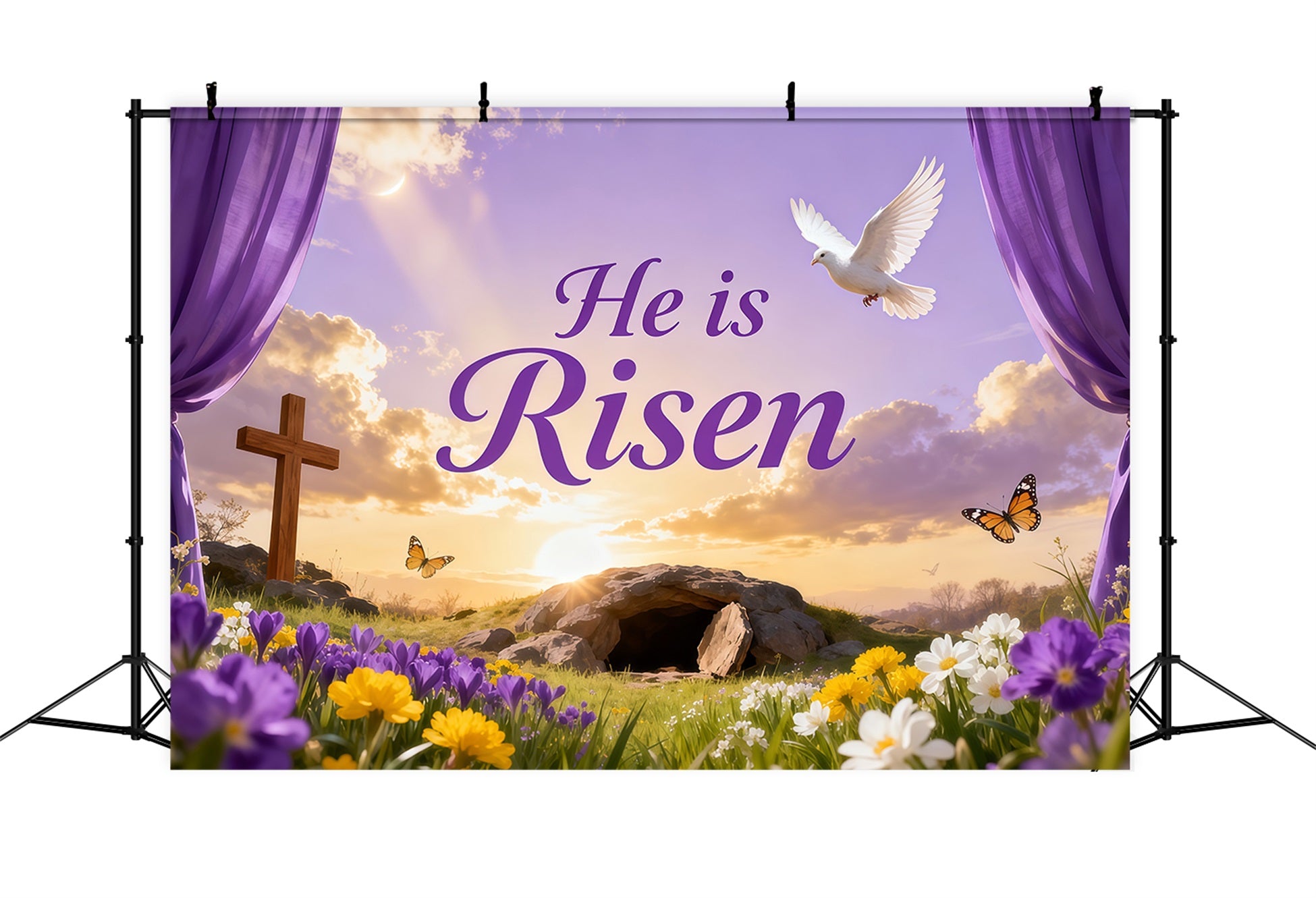 Easter Bunny Backdrops Empty Tomb Glory Flower Easter Backdrops For Pictures LXX62-47