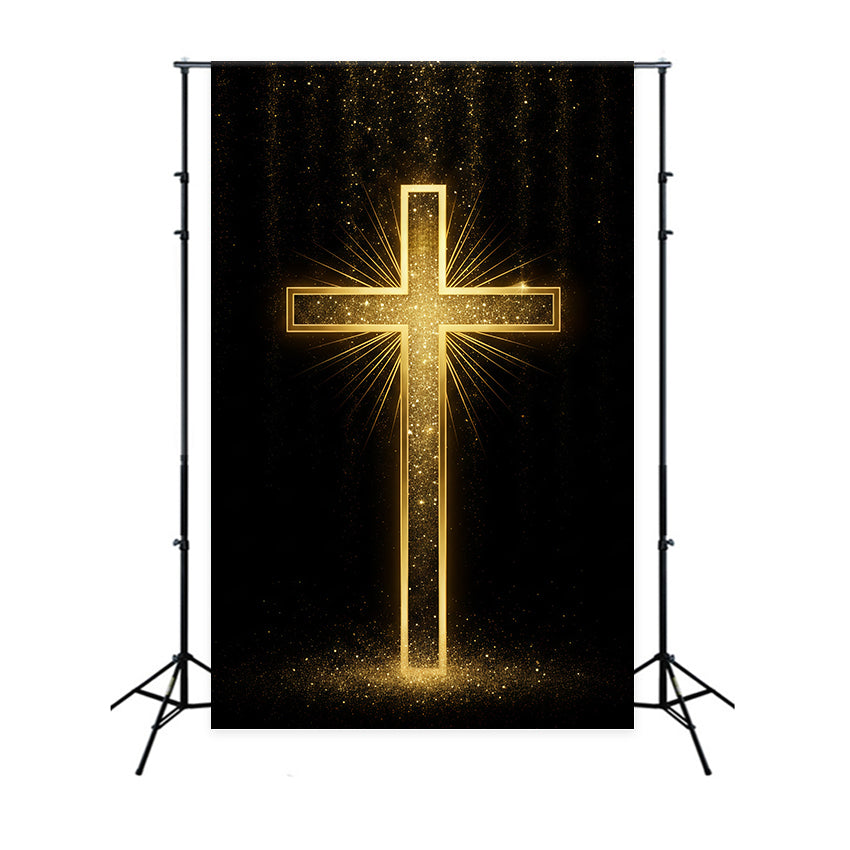 Easter Photo Backdrop Church Golden Glitter Radiant Cross Easter Photoshoot Backdrop LXX62-48