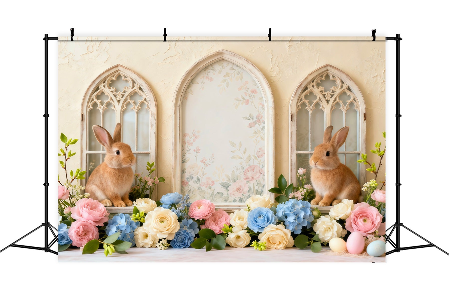 Easter Bunny Picture Backdrop Vintage Floral Arch Windows Backdrops For Easter Pictures LXX62-61