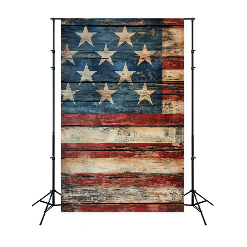 American Flag Backdrop Rustic Distressed Wood Plank Independence Day Backdrops LXX62-7
