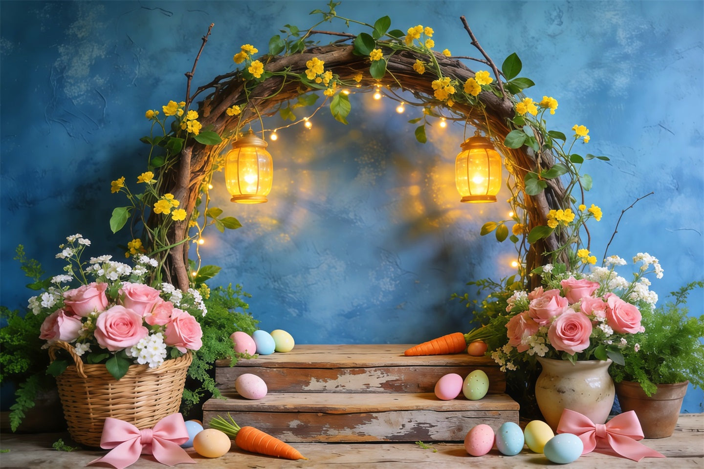 Easter Stage Backdrops Rustic Floral Lantern Arch Display Photography Backdrop Easter LXX62-73