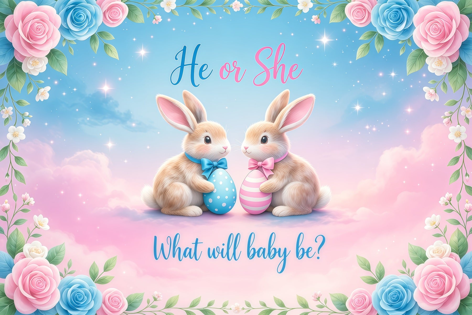 Easter Gender Reveal Backdrop Bunny He Or She Flower Photography Backdrops Easter LXX62-76