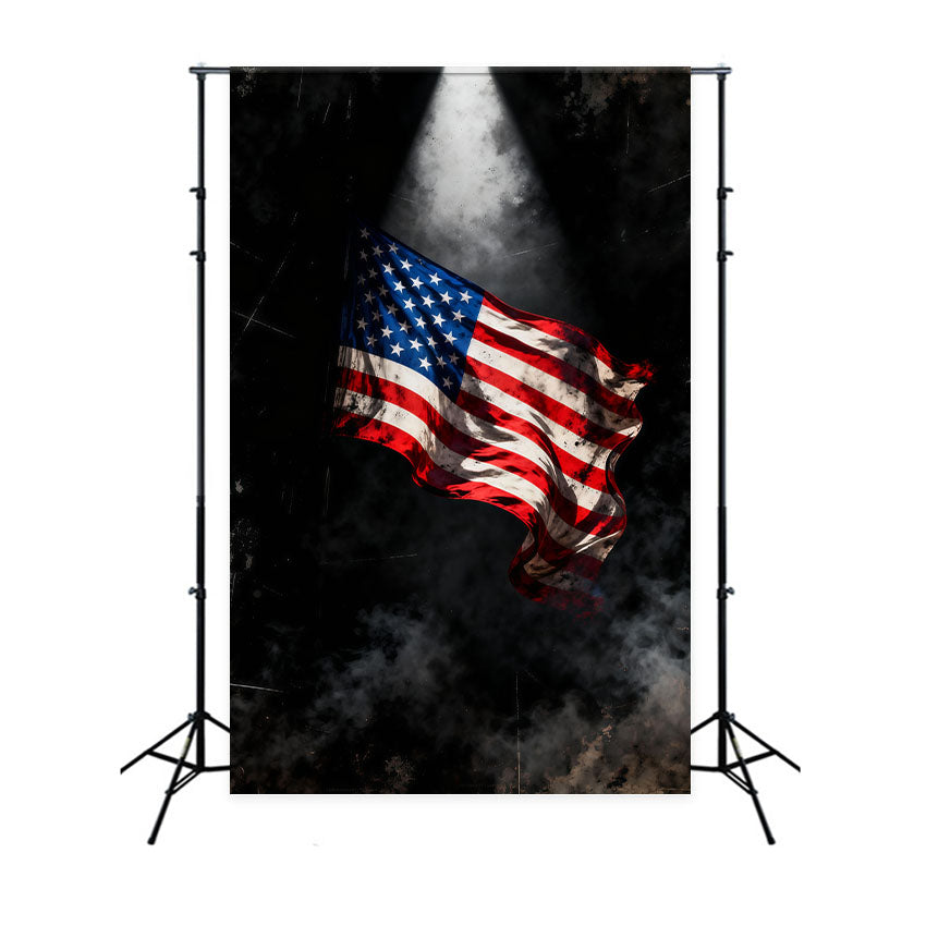 American Flag Portrait Backdrop Dramatic Spotlight Patriotic 4th of July Photo Backdrop LXX62-9