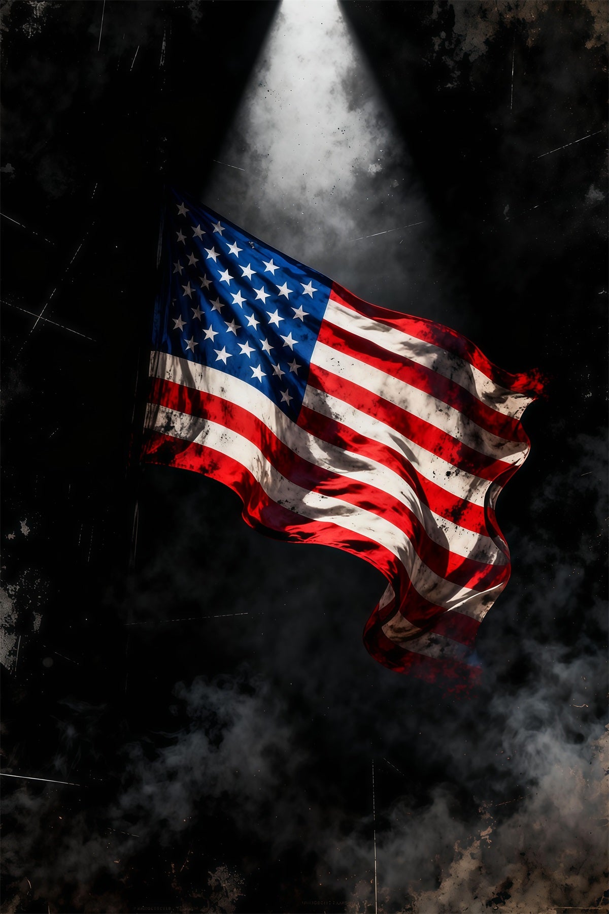 American Flag Portrait Backdrop Dramatic Spotlight Patriotic 4th of July Photo Backdrop LXX62-9