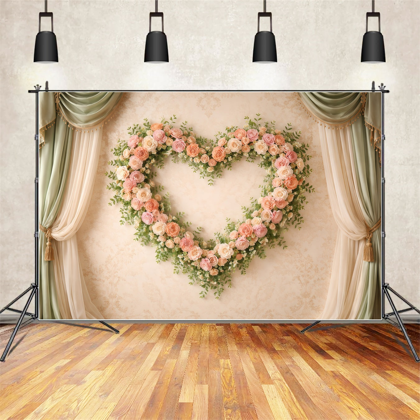 Heart Floral Frame Mother's Day Backdrop Classic Curtain Rose Mother's Day Backdrop Ideas LXX63-11