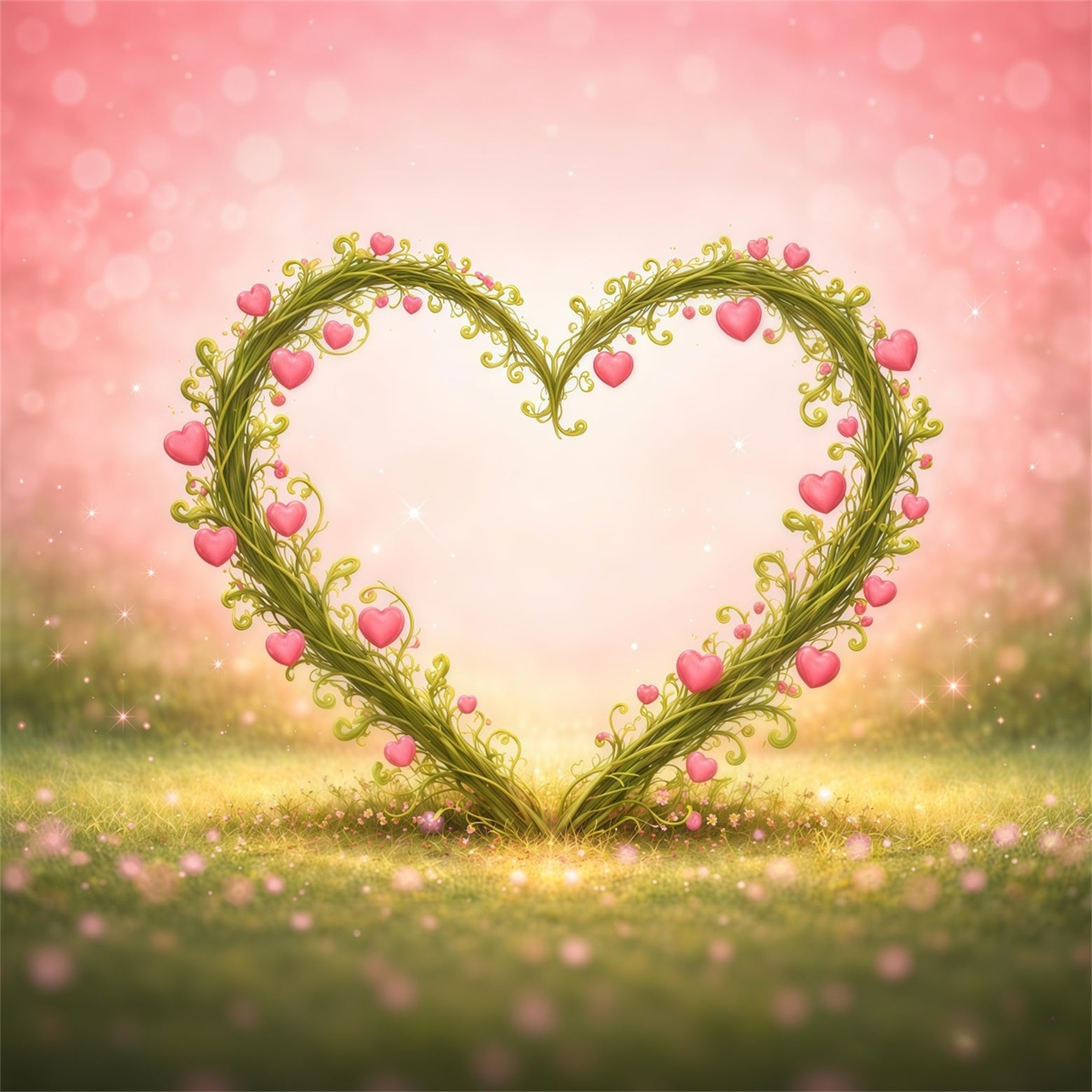 Heart Floral Frame Mother's Day Backdrop Whimsical Vine Pink Love Mother's Day Backdrop Ideas LXX63-12