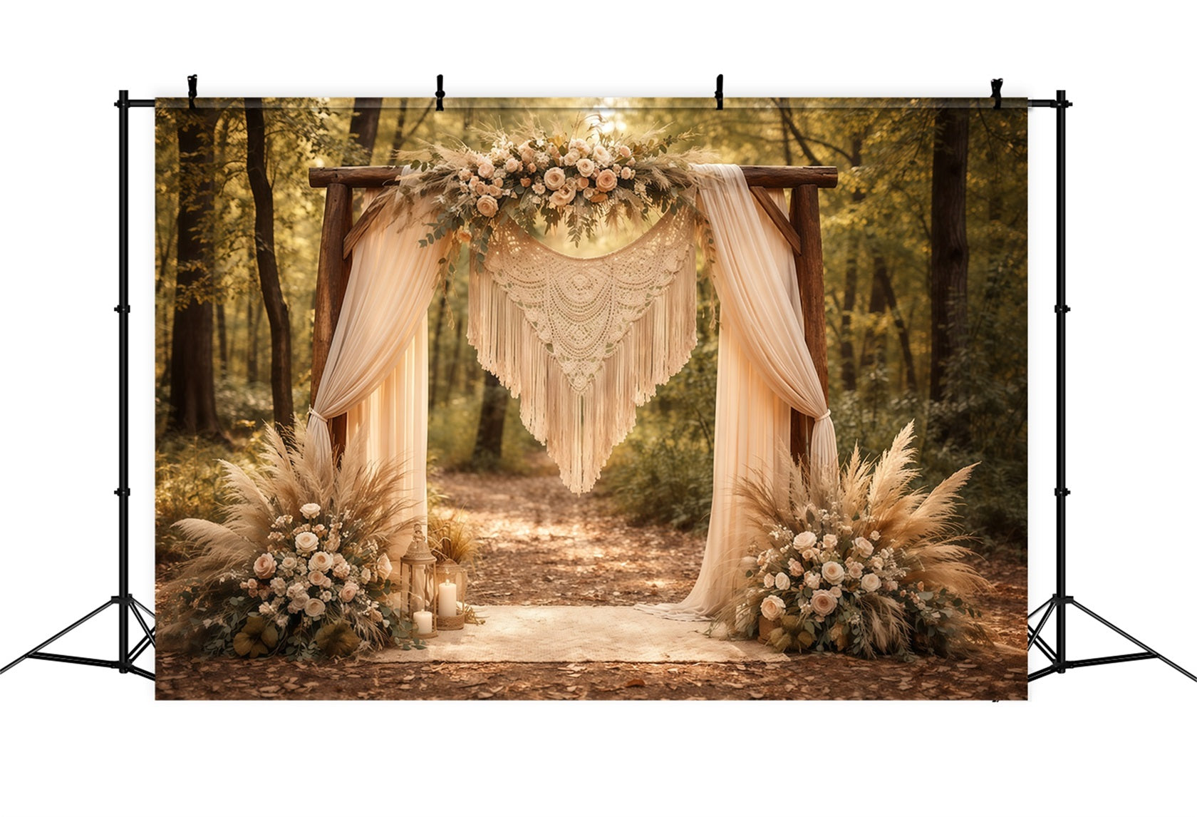 Floral Arch Mother's Day Backdrop Boho Pampas Flower Arch Woodland Mothers Day Backdrop Ideas LXX63-20