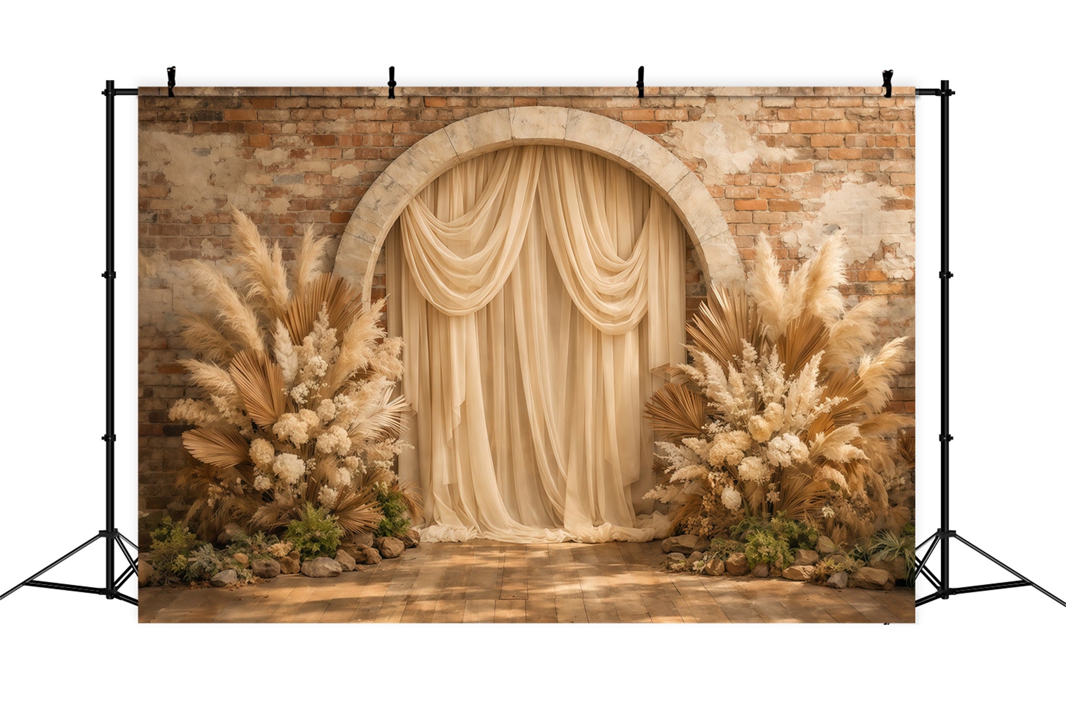 Floral Arch Mother's Day Backdrop Rustic Brick Wall Boho Pampas Mothers Day Backdrop Ideas LXX63-22