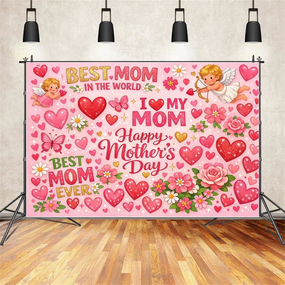Mom Letters Mother's Day Backdrop Cartoon Love Heart Typography Backdrop For Mother's Day LXX63-27