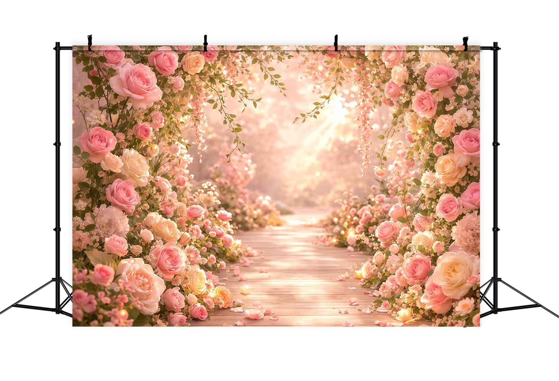 Pink Gold Romance Mother's Day Backdrop Romantic Rose Light Pathway Backdrops For Mother's Day LXX63-30