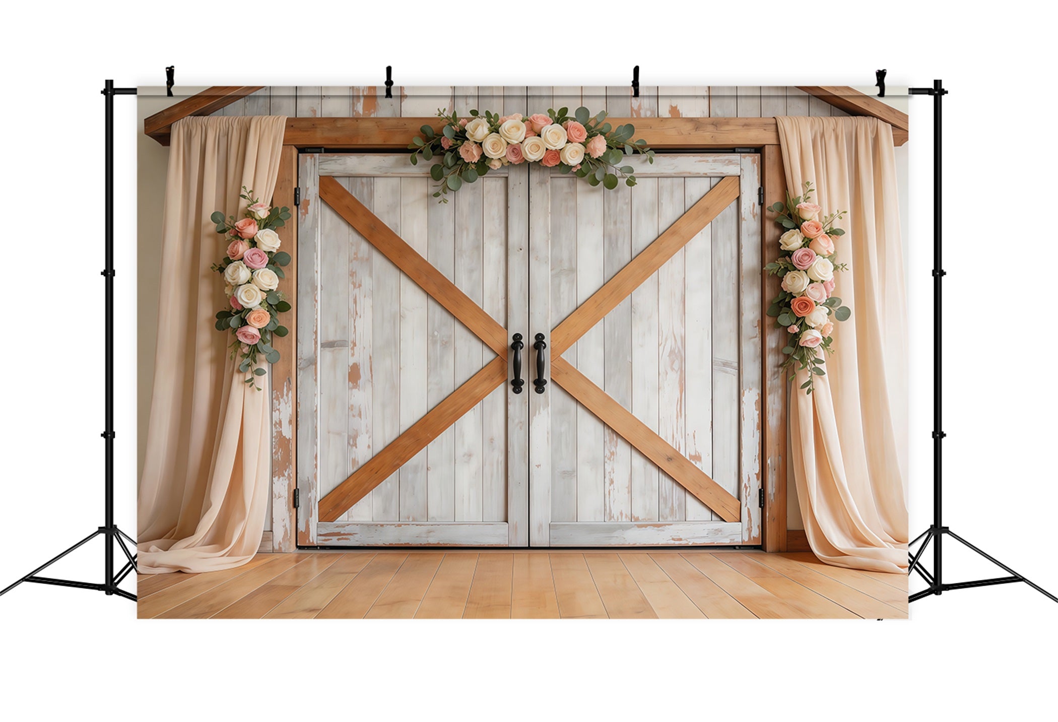 Farmhouse Chic Mother's Day Backdrop Rustic White Wooden Barn Door Mother's Day Picture Backdrop LXX63-43