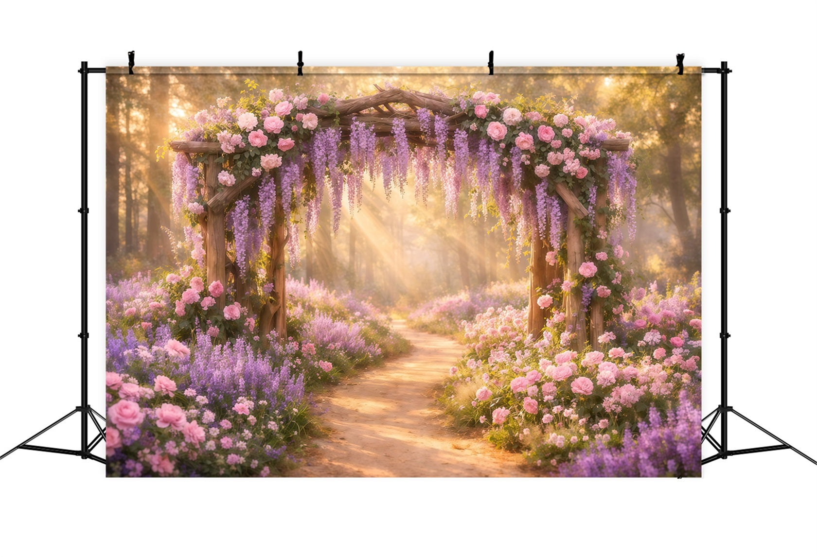 Lavender Bouquet Mother's Day Backdrop Golden Sunlight Floral Wisteria Arch Backdrop Mothers Day LXX63-48