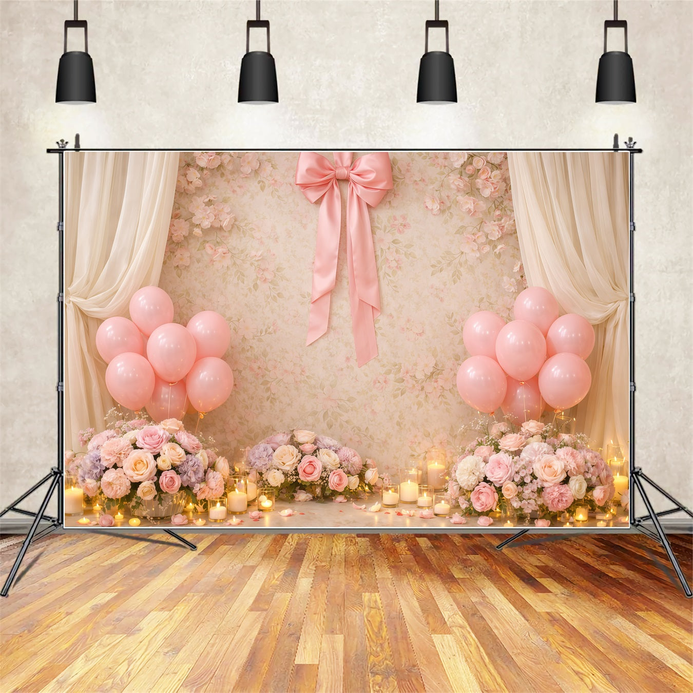 Mothers Day Balloon Backdrop Elegant Pink Balloon Floral Candle Backdrop Ideas For Mother's Day LXX63-52