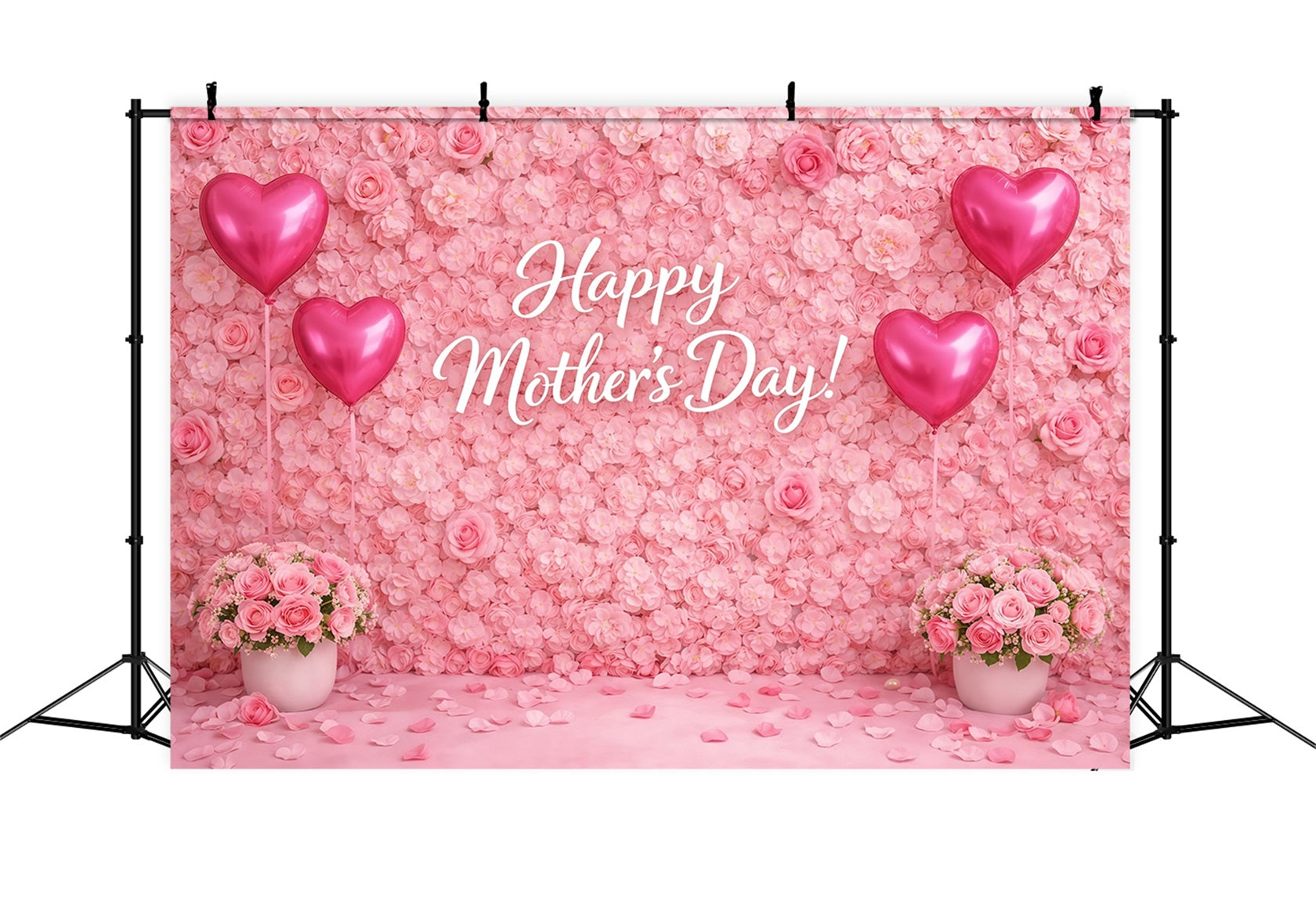 Mother's Day Backdrop Ideas For School Pink Rose Wall Heart Balloon Mothers Day Photography Backdrops LXX63-56