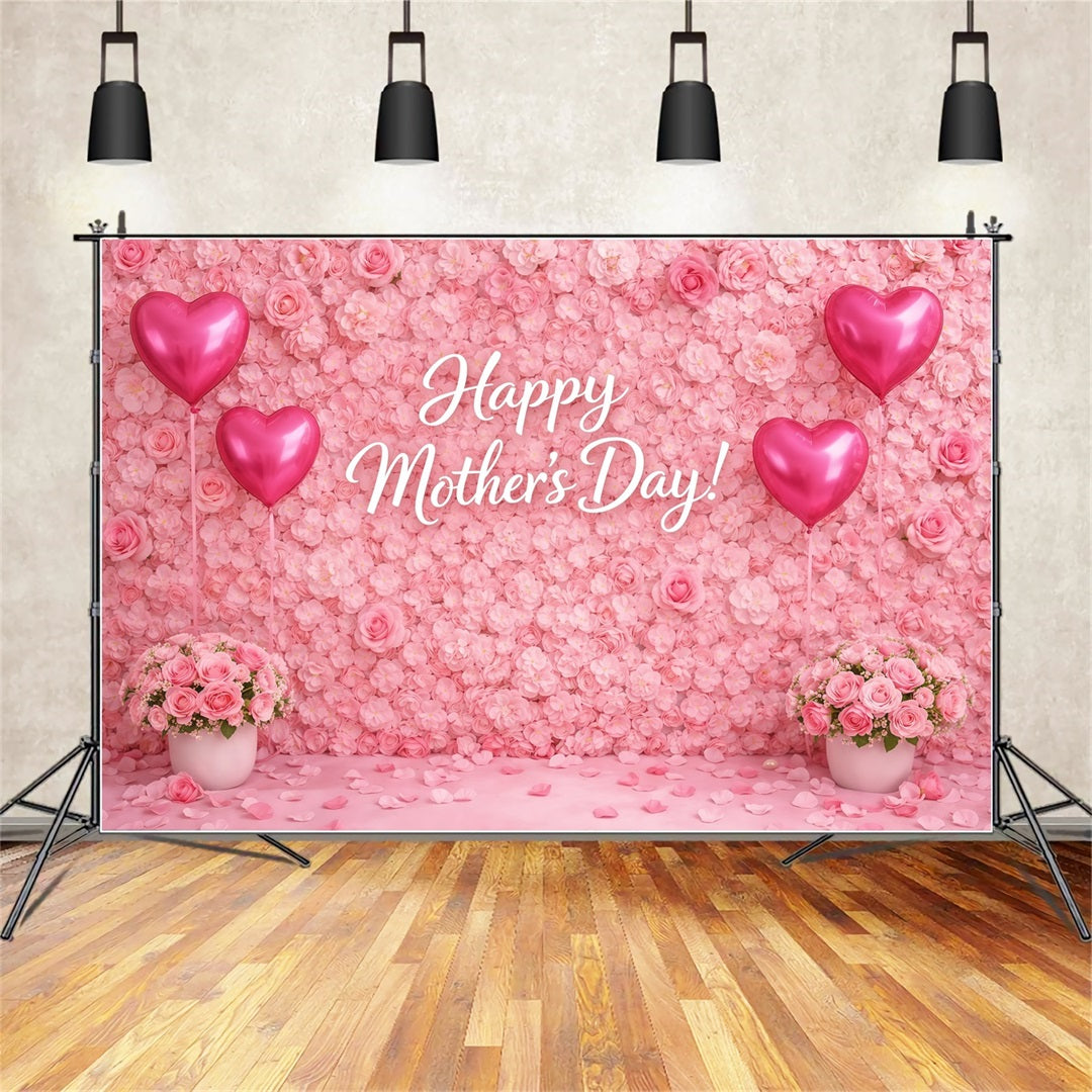 Mother's Day Backdrop Ideas For School Pink Rose Wall Heart Balloon Mothers Day Photography Backdrops LXX63-56