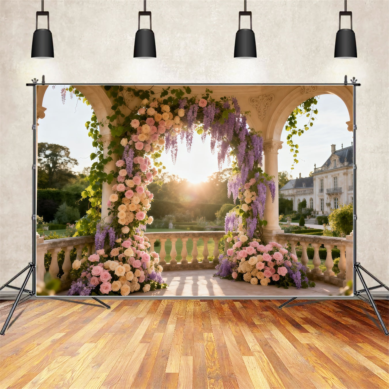 Floral Mother's Day Backdrop Ideas Column Arch Sunset Rose Wisteria Backdrop Design For Mother's Day LXX63-57