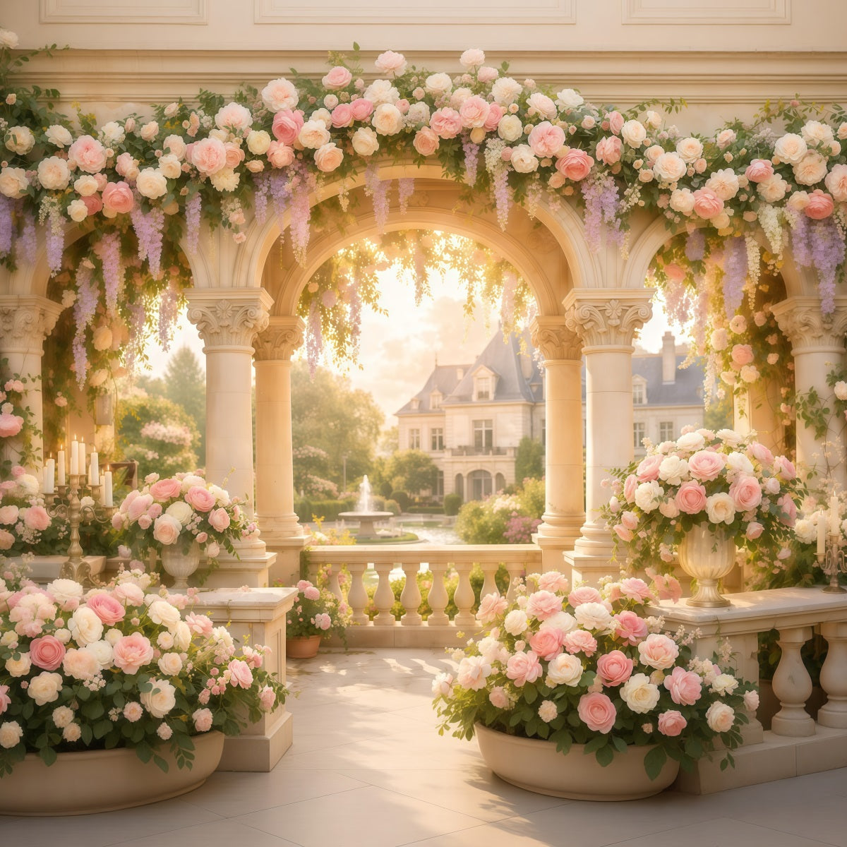 Floral Mother's Day Backdrop Ideas Floral Column Arch Fountain Backdrop Design For Mother's Day LXX63-58