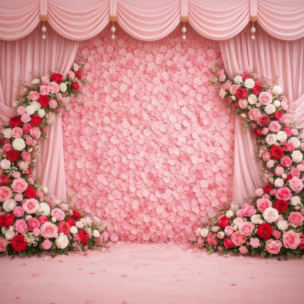 Mother's Day Portrait Backdrop Luxury Pink Floral Wall Rose Mother's Day Backdrop LXX63-8