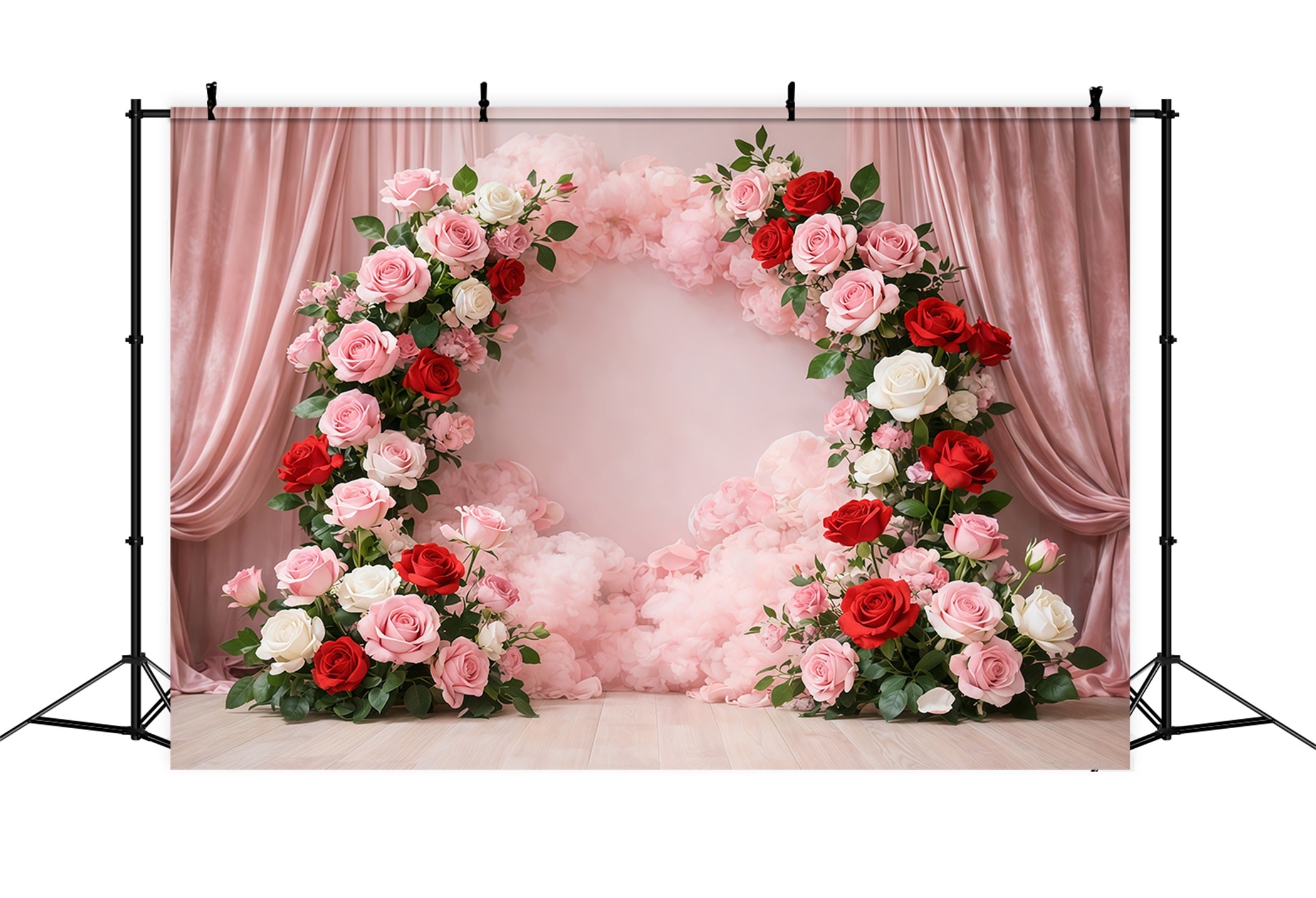Mother's Day Portrait Backdrop Romantic Pink Red Rose Floral Arch Mother's Day Backdrop LXX63-9