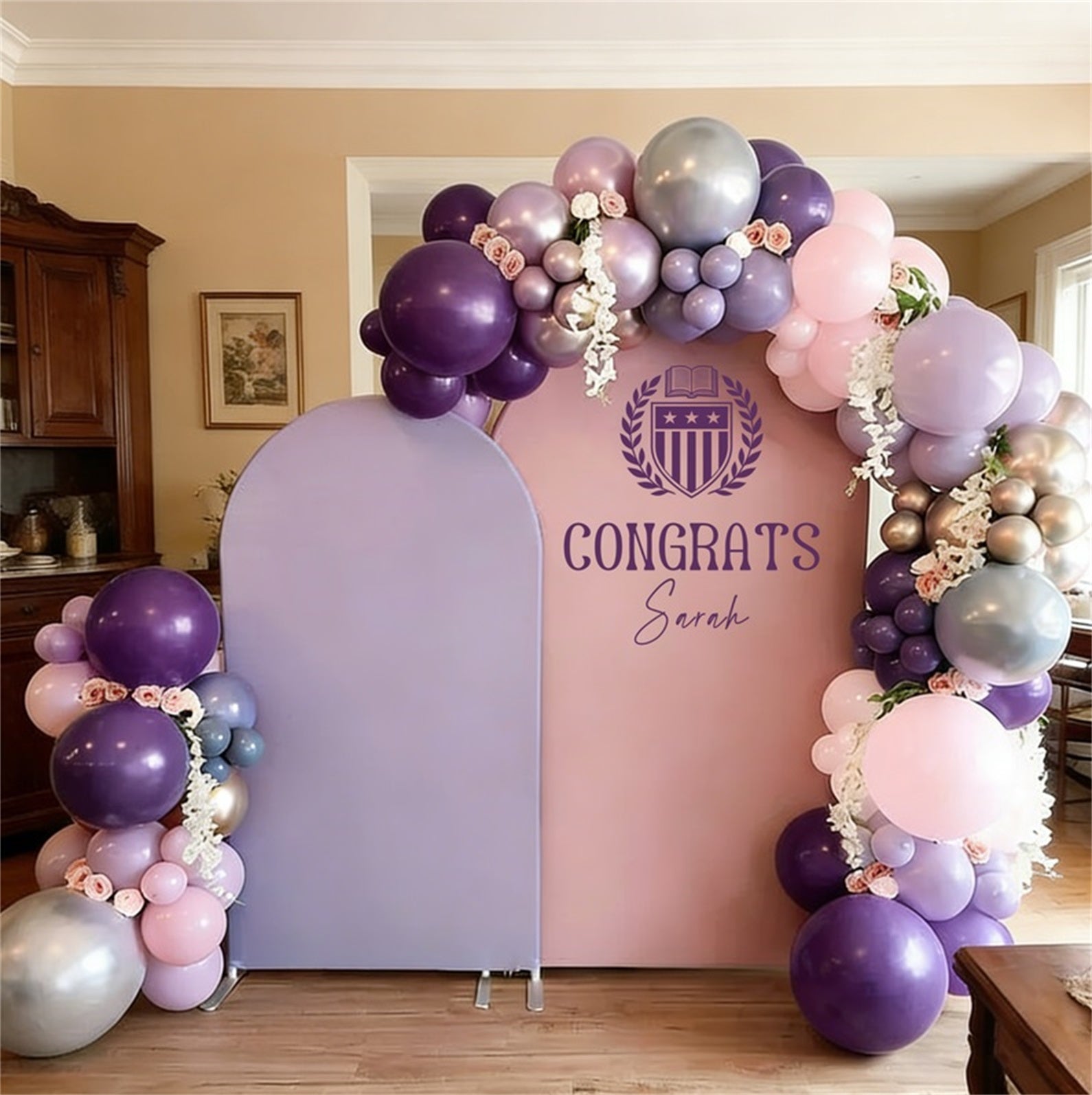Fabric Graduation Backdrop Pink Lavender Dual Arch Premium Fabric Graduation Backdrop LXX64-13
