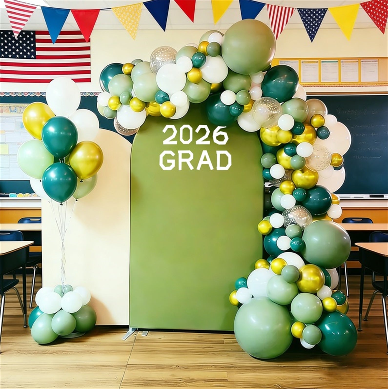 Reusable Graduation Backdrop Olive Beige Bold 2026 Typography Washable Graduation Backdrop LXX64-14