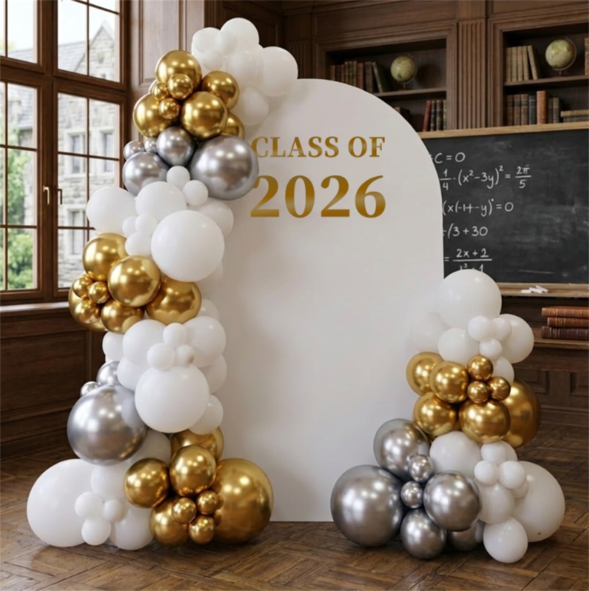 Graduation Backdrop For Photos White Gold Minimalist 2026 Graduation Photography Backdrop LXX64-17