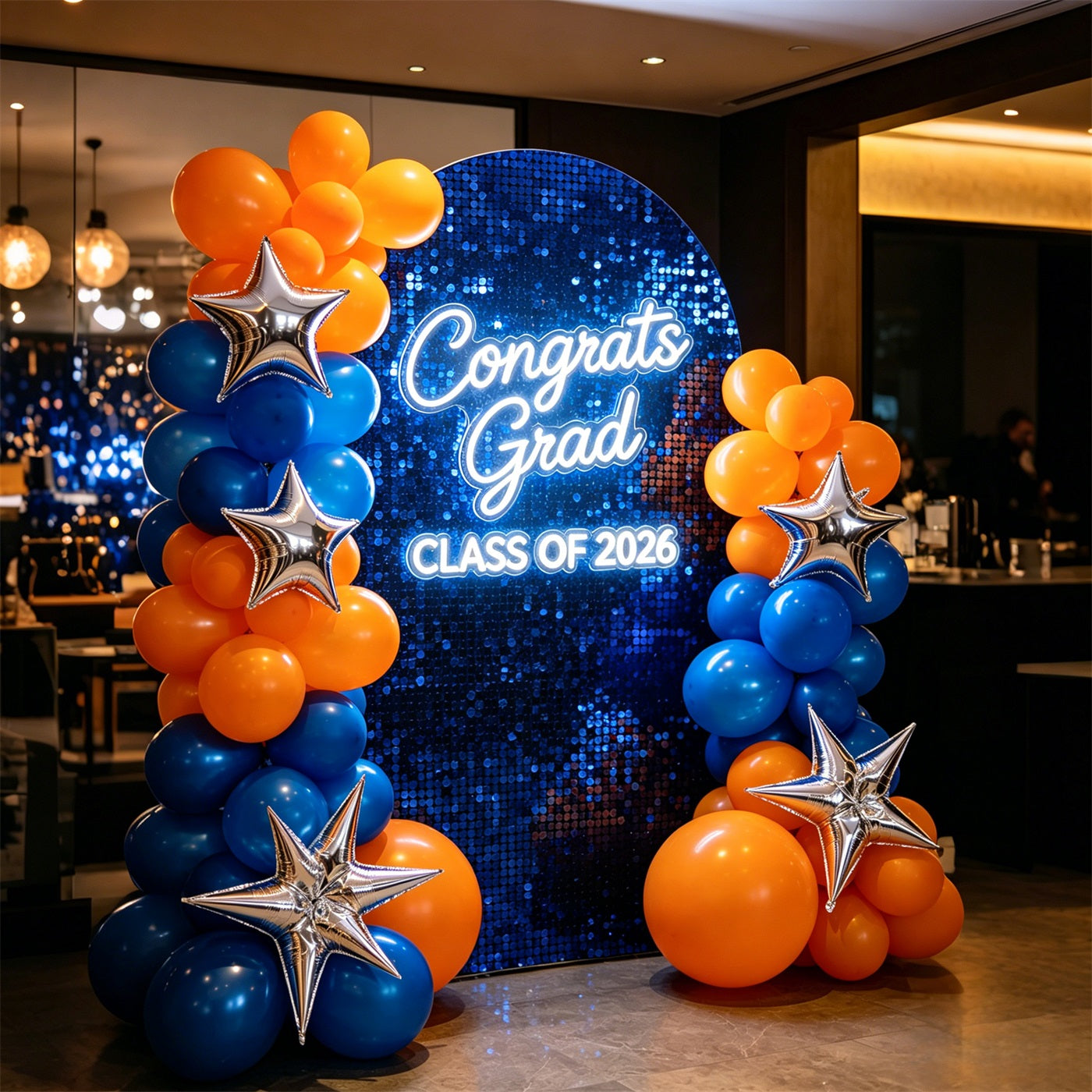 Graduation Arch Backdrop Blue Sequin Congrats Grad Graduation Shimmer Wall Arch Backdrop LX64-21