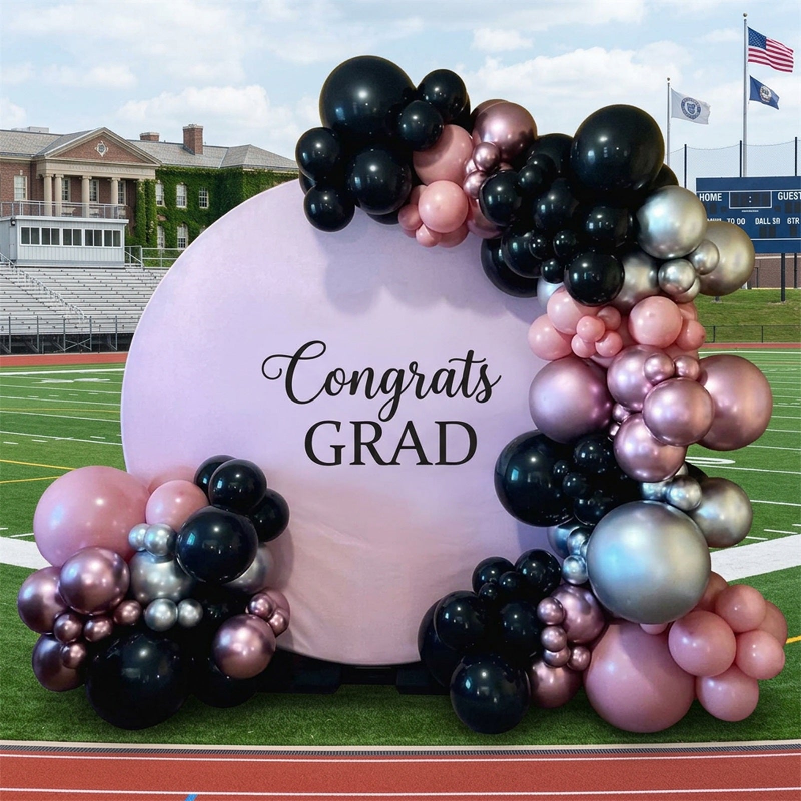 6ft Graduation Round Backdrop Pink Black Minimalist Grad Script 5ft Graduation Round Backdrop LXX64-26
