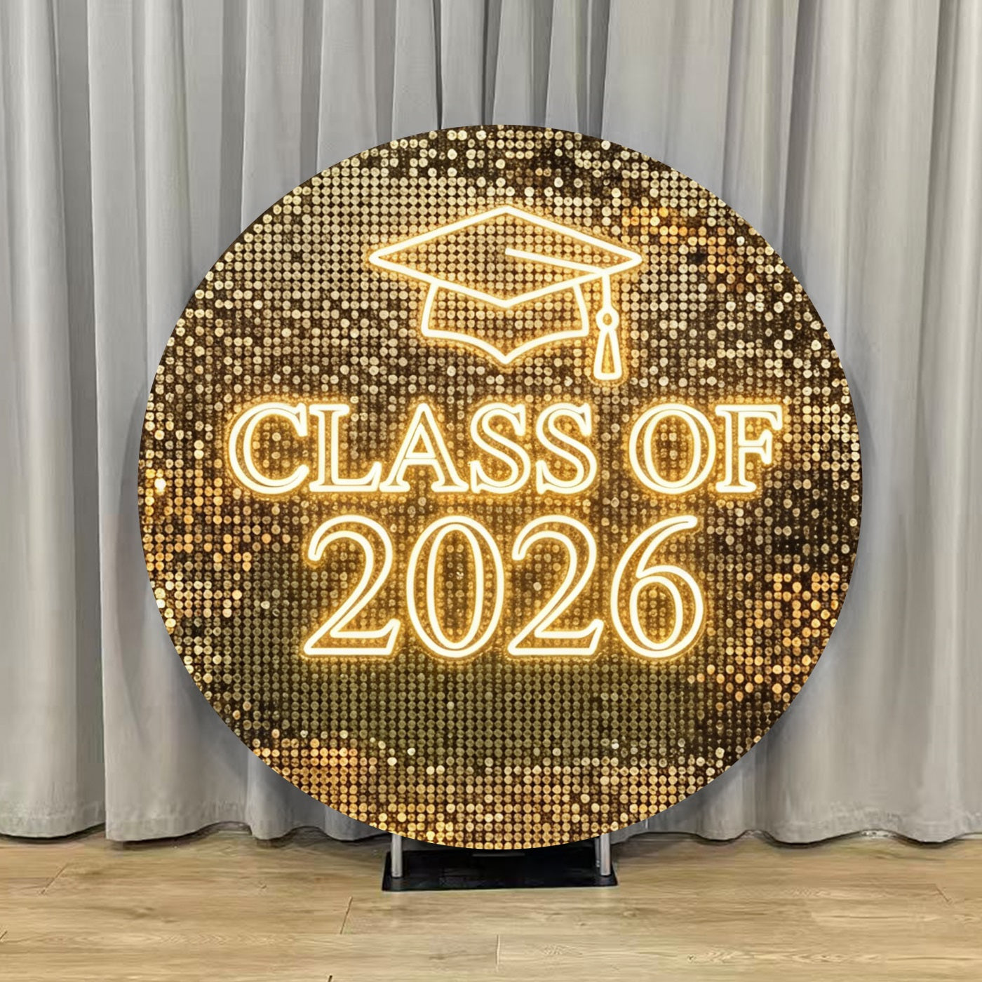 Round Graduation Backdrop Gold Sequin Neon Class Round Sequin Wall Graduation Backdrop LX64-29