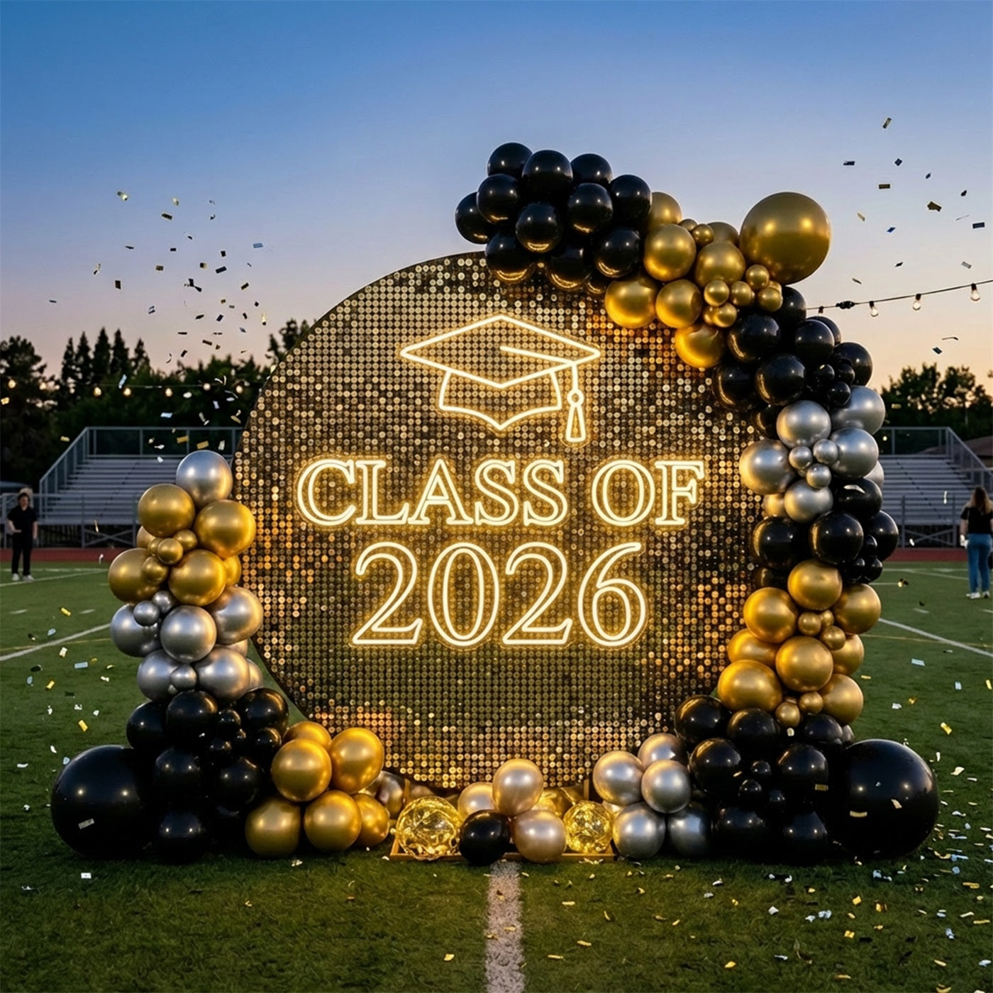 Round Graduation Backdrop Gold Sequin Neon Class Round Sequin Wall Graduation Backdrop LX64-29
