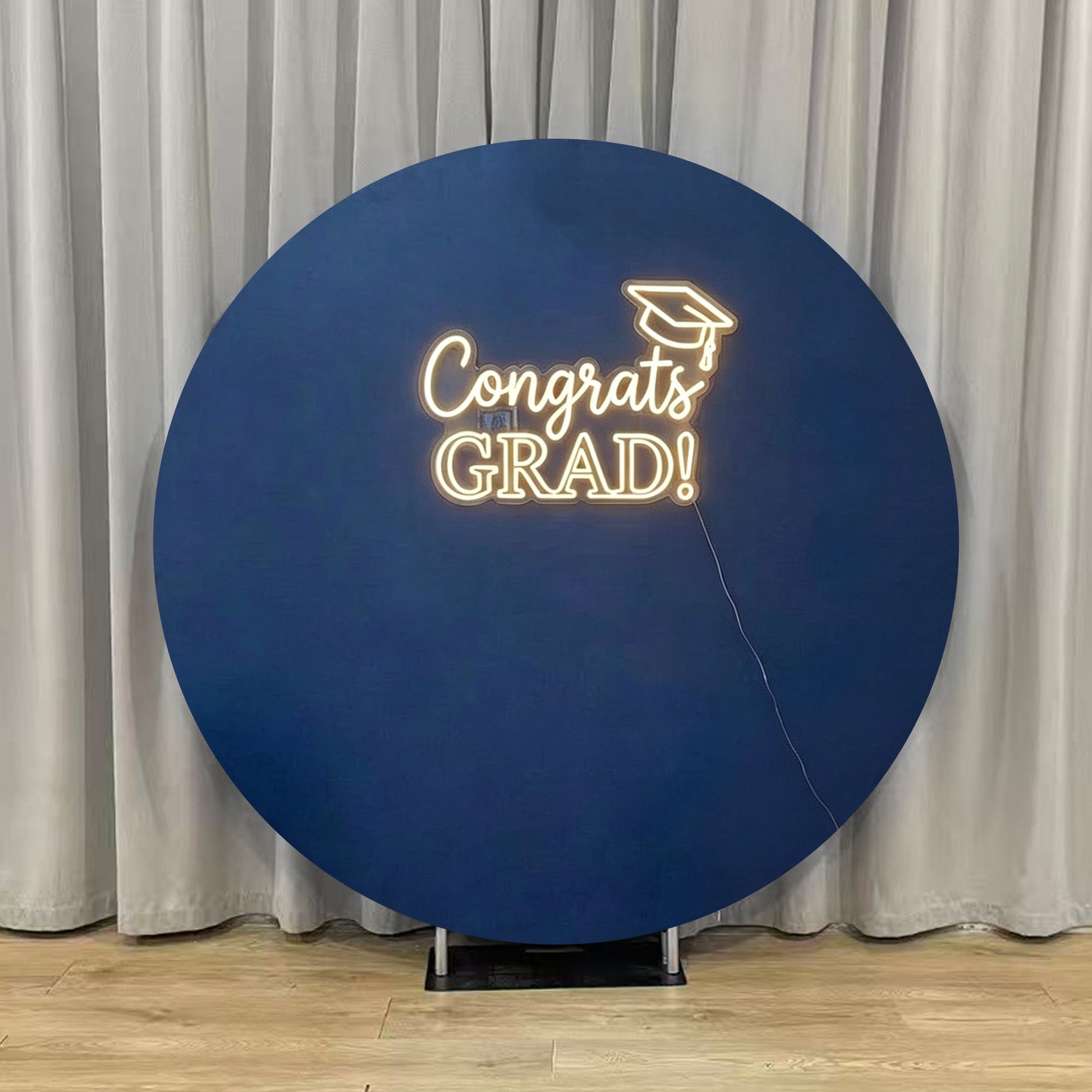 Round Graduation Backdrop Blue Neon Congrats Grad Round Graduation Backdrop With Neon Sign LX64-30