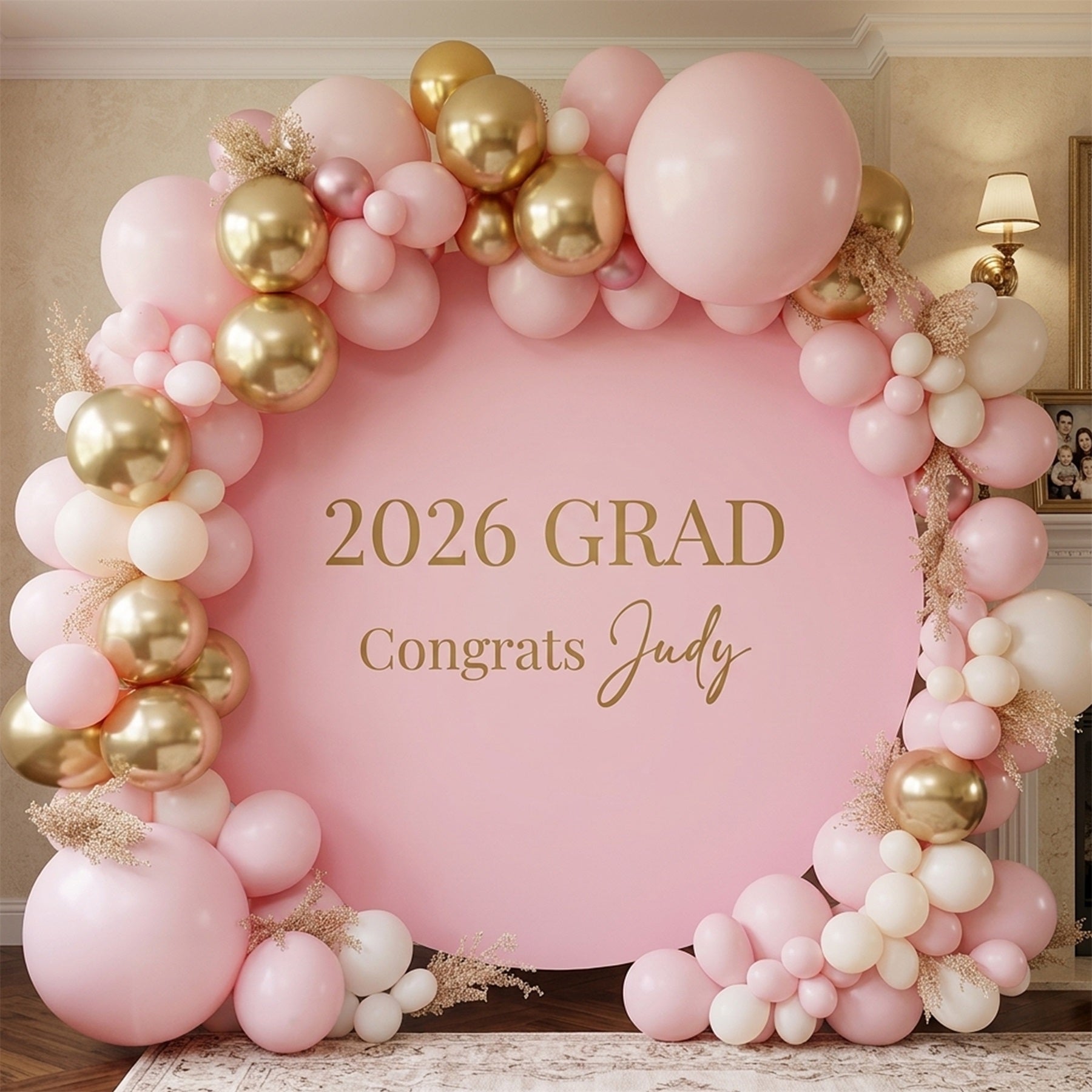 Pink Graduation Round Backdrop Pink Gold 2026 Typography Blue Graduation Round Backdrop LXX64-30