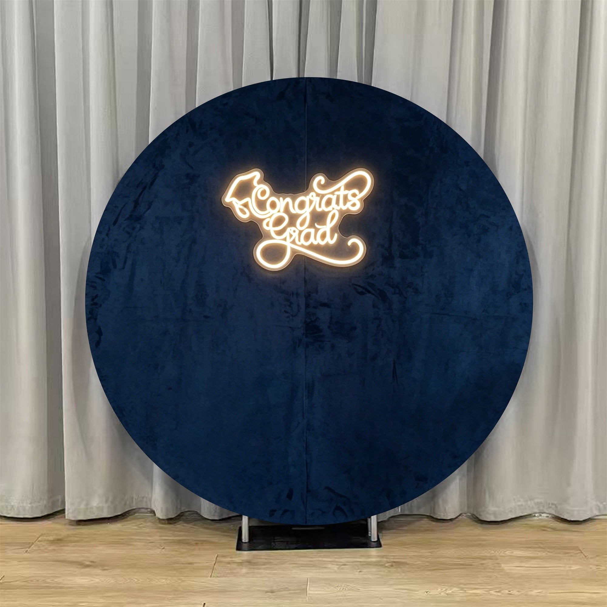 Round Graduation Backdrop Navy Velvet Neon Grad Congrats Grad Round Neon Backdrop LX64-31