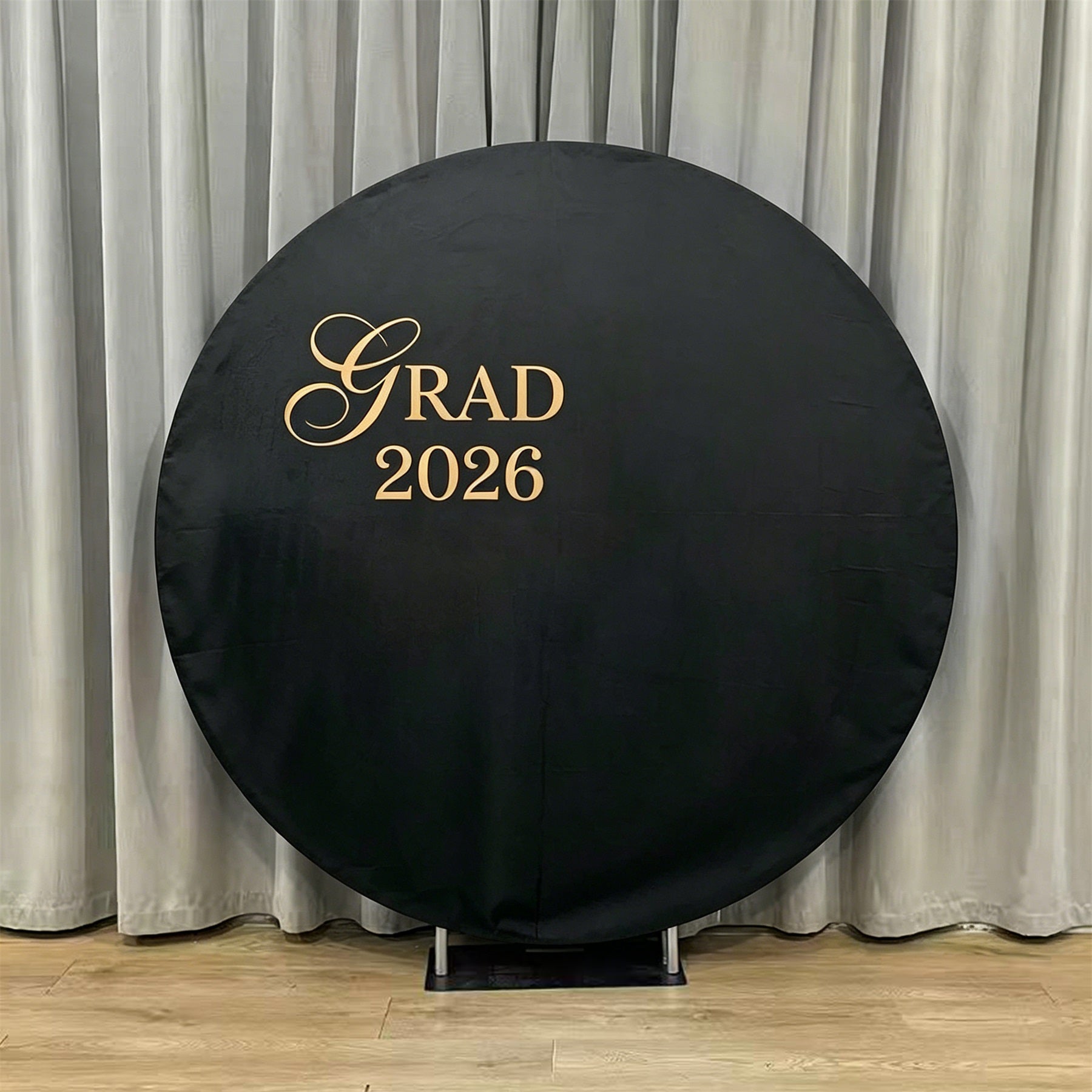 Custom Circle Graduation Backdrop Black Gold GRAD 2026 Typography Graduation Circle Backdrop LXX64-33
